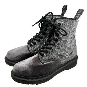 Doc Dr Martens 1460 Brocade Grey Velvet Combat Boots Womens Sz 6 US Sz 4 UK